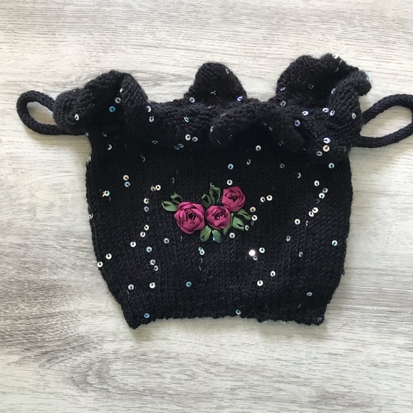 Hand Crafted Handbags - HOST PICK 🥰Cute Little Black w/Rosettes Evening Bag Sequins Handmade
